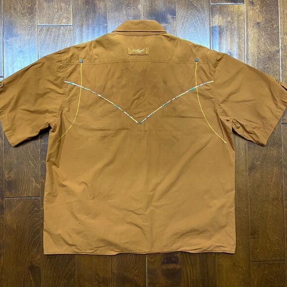 Pelle Pelle Big & Tall Y2K Vintage Rustic Brown Snap Button Polo Shirt 3XL - Picture 6 of 11